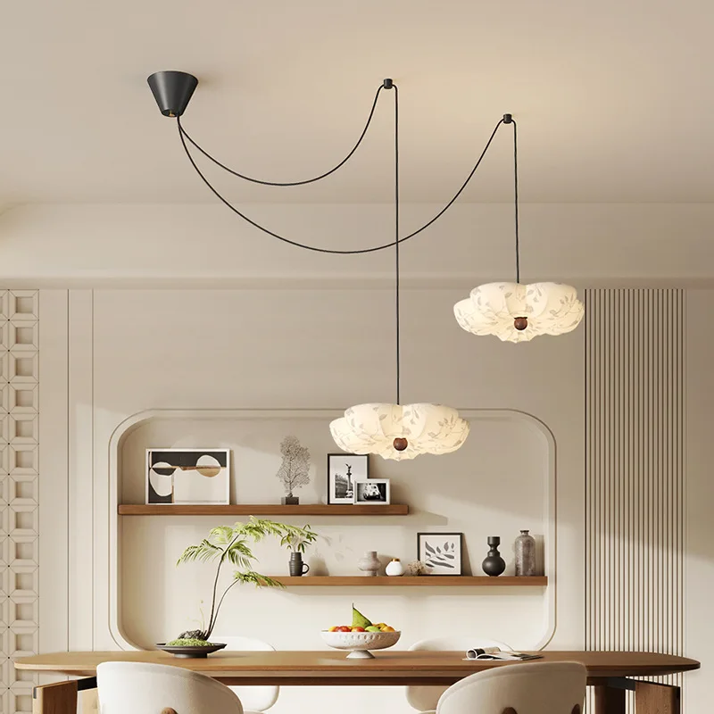 Mid Ancient Style Fabric Restaurant Pendant Lamps Designer Dining Table Flower Ceiling Chandeliers Retro French Lighting Fixture