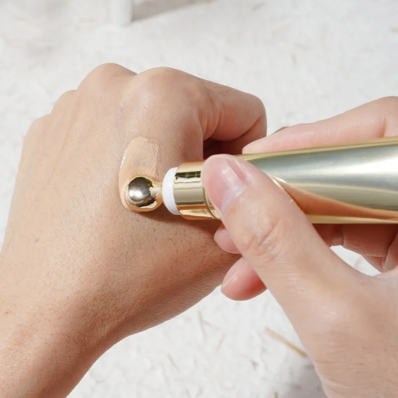 

100 шт., оптовая продажа, 20 мл, мягкая трубка с металлической массажной головкой для лосьона для глаз, золотой/серебряный, пустая упаковка для косметических товаров