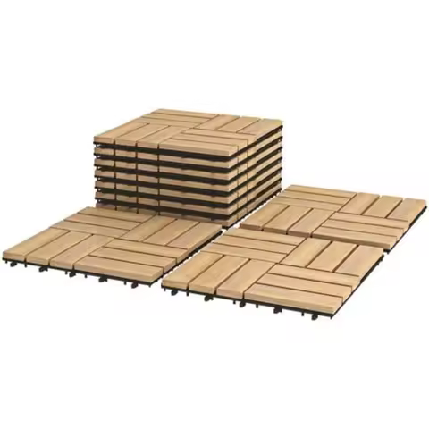 10 Pieces 12 x 12 Inch Acacia Wood Interlocking Check Deck Tiles