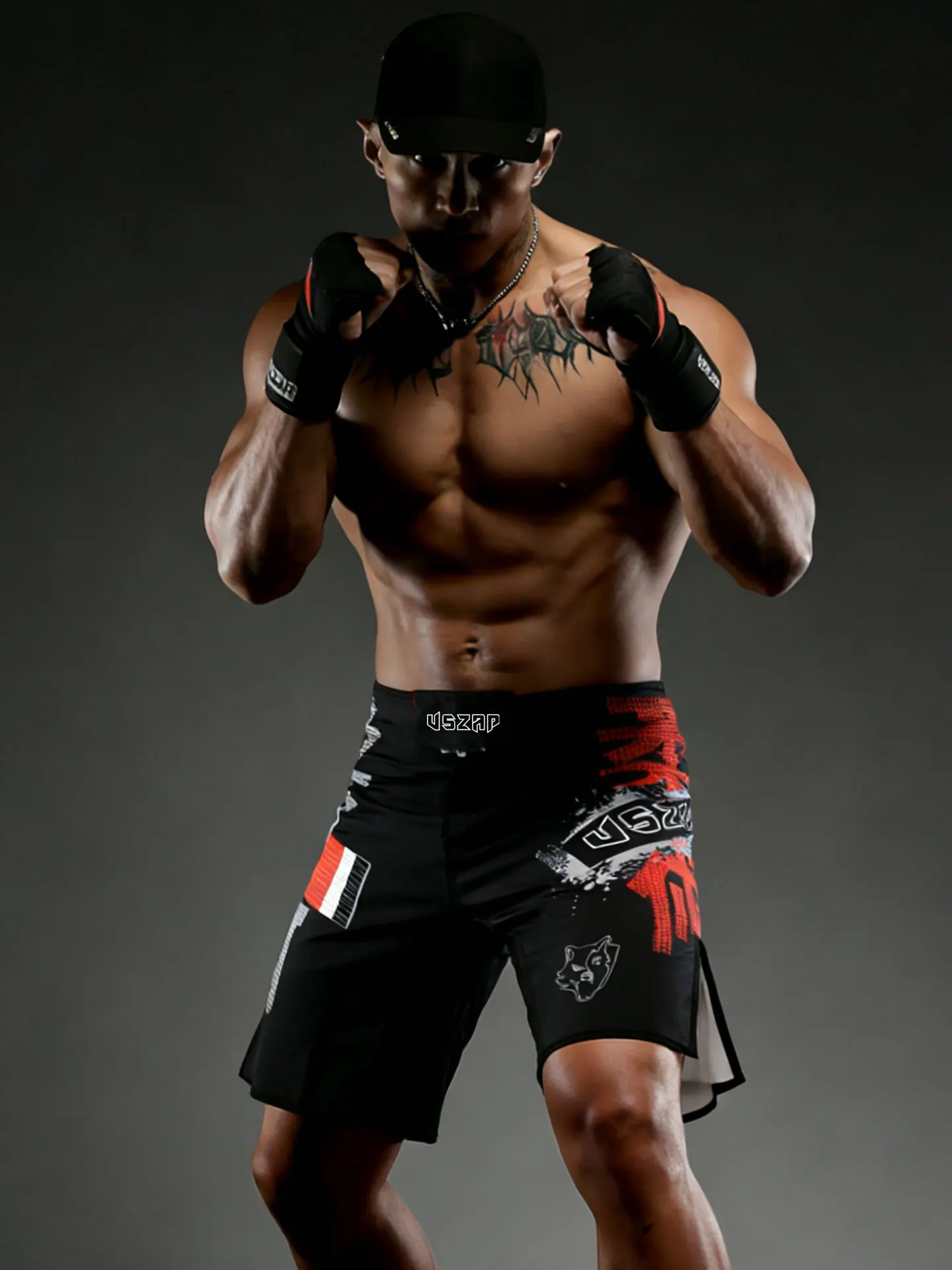 

VSZAP Men's Spor Wolf Letter Print Training orts Qui Dry Fitn Pants Five-Quarter Length Durable Stand Fit Digital...