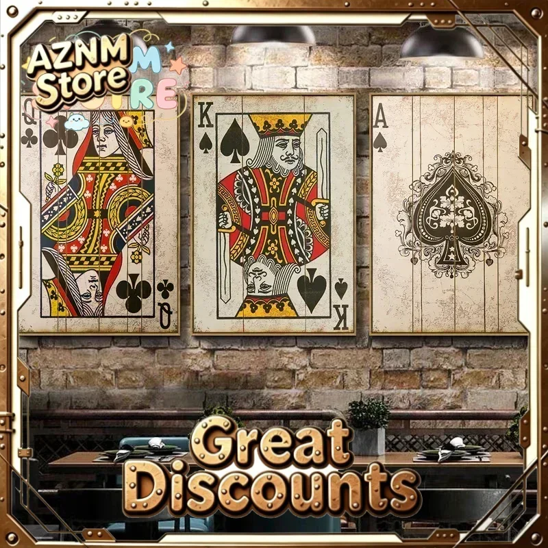 Vintage Poker Poster Playing Cards Queen King Decorative Paintings Posters and Prints Canvas Wall Art Picture Bar Pub Home De