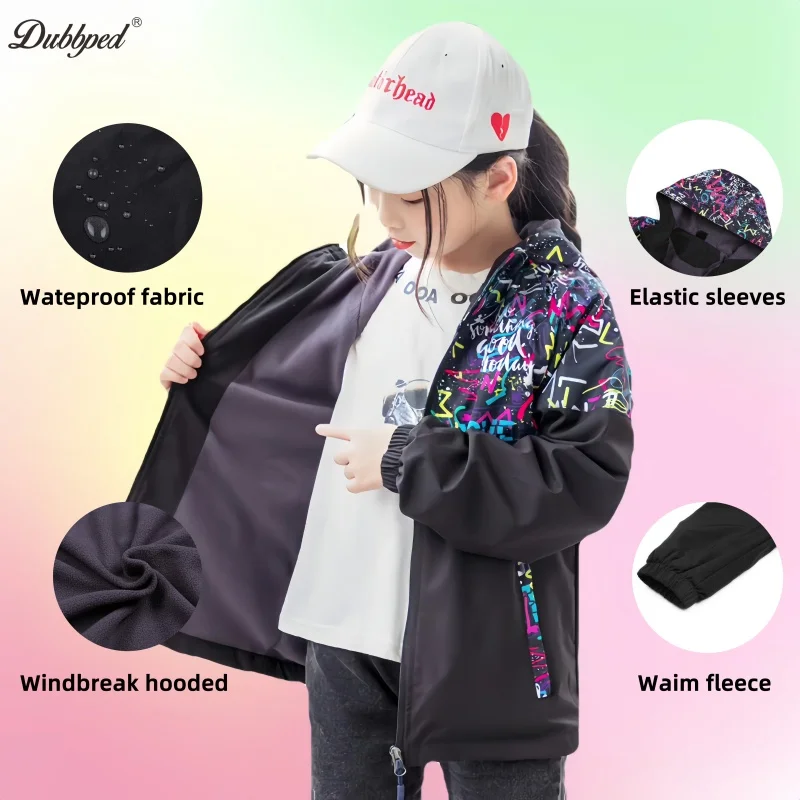 Dubbped Outerwear Boy Girls Waterproof Windproof Hoodie Autumn WinterKids Sport Jackets Rain Children Polar Fleece Warm Coats