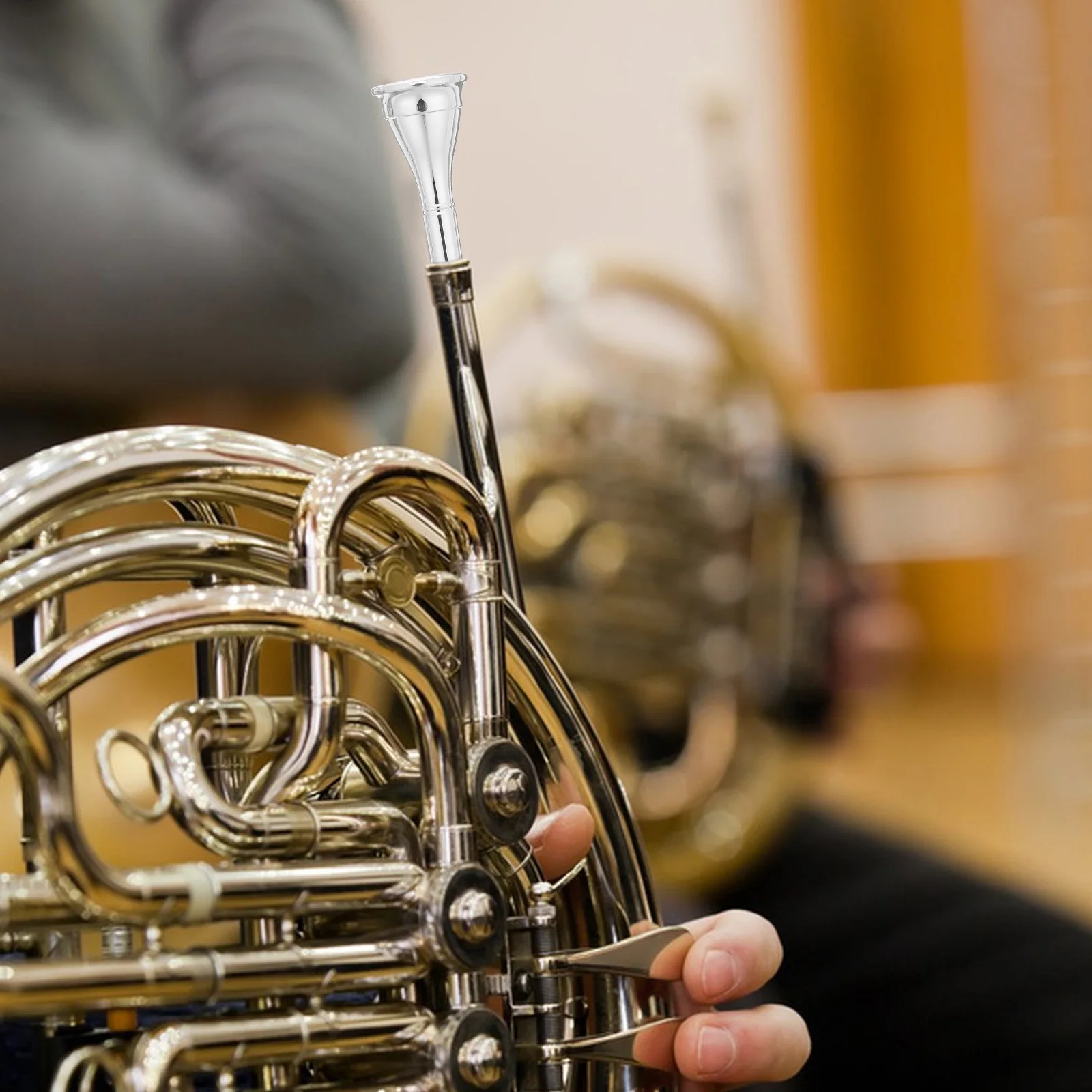 

2Pcs French Horn Mouthpiece Brass Metal Professional Replacement Accessory Golden Silver Finish for Student and