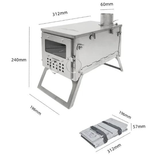 

Foldable Portable Stainless Steel Wood & Charcoal Stove For Outdoor Camping & Indoor Heating High Efficiency
