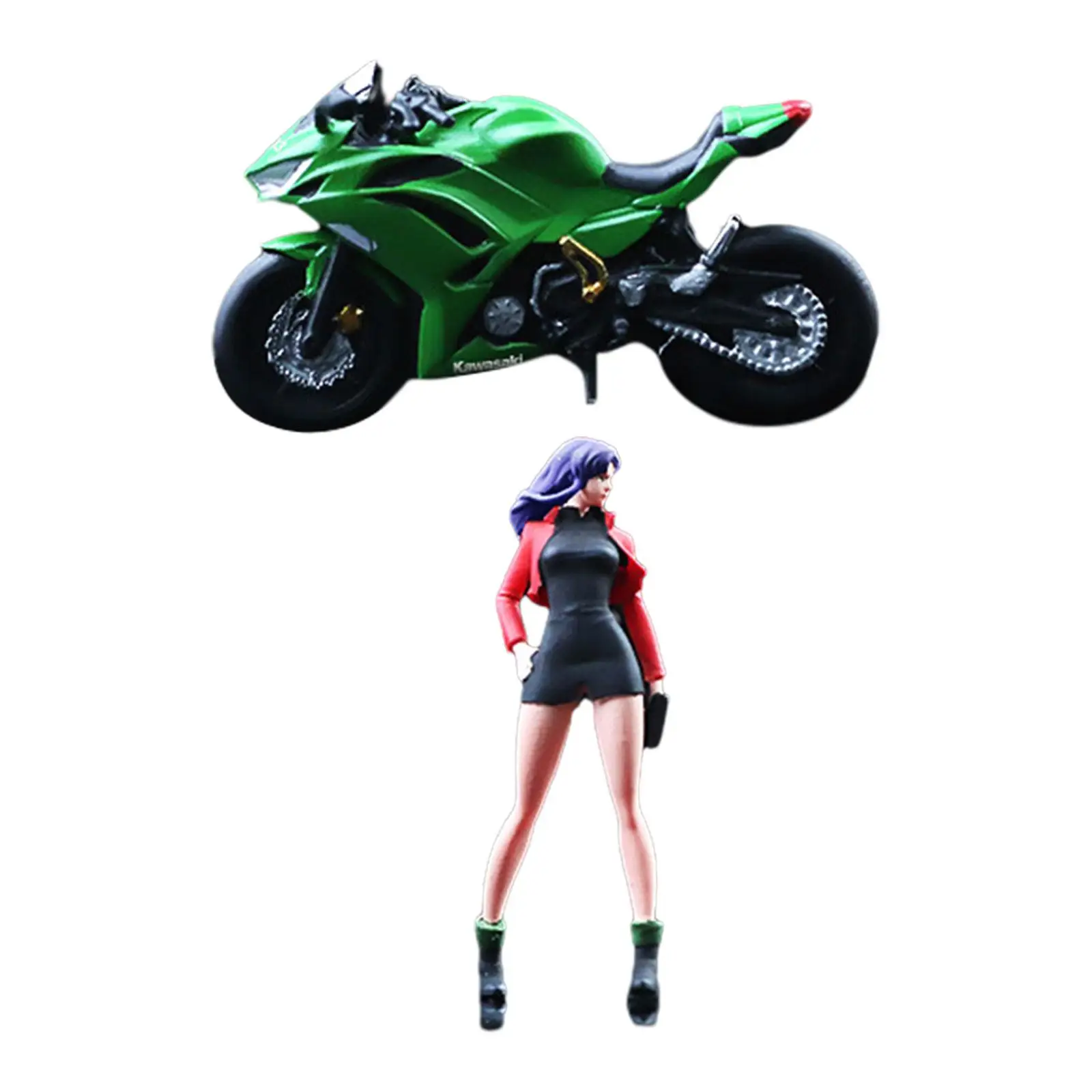 1:64 Girl and Motorcycle Collectibles Motorcycle Model for Dollhouse Diorama Scenery Landscape Photography Props Accessories