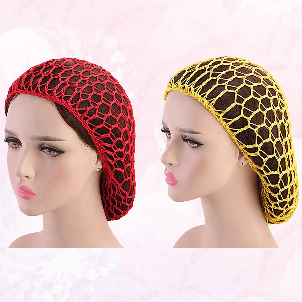 

2pcs Stretchy Crochet Net Hats Long Sleeping Caps Hair Protector Machine Washable Durable All Sizes Red