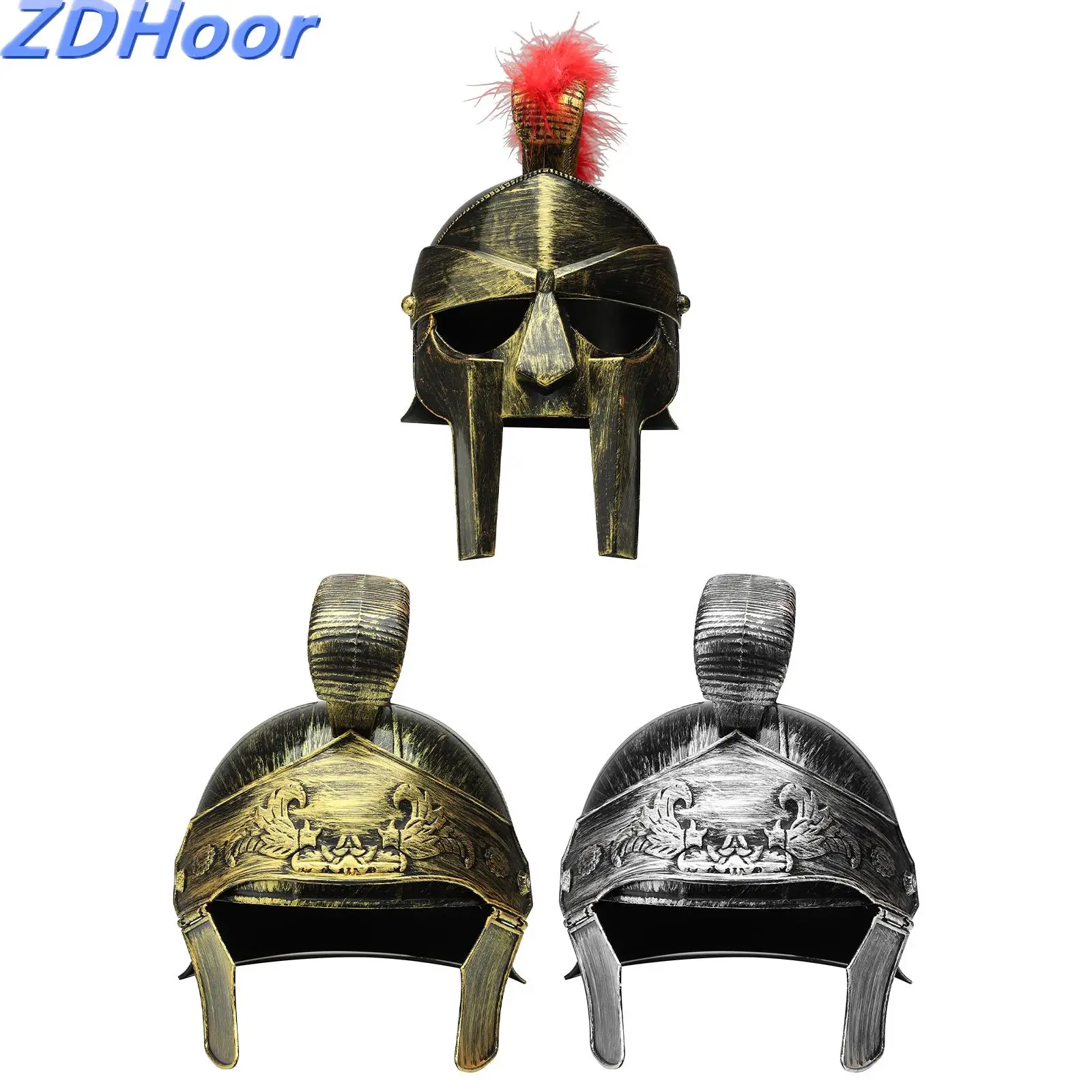 Medieval Roman Warrior Helmet Knight Plastic Helmet Armour Embossed Horn Helmet Spartan Trojan Headwear for Halloween Cosplay