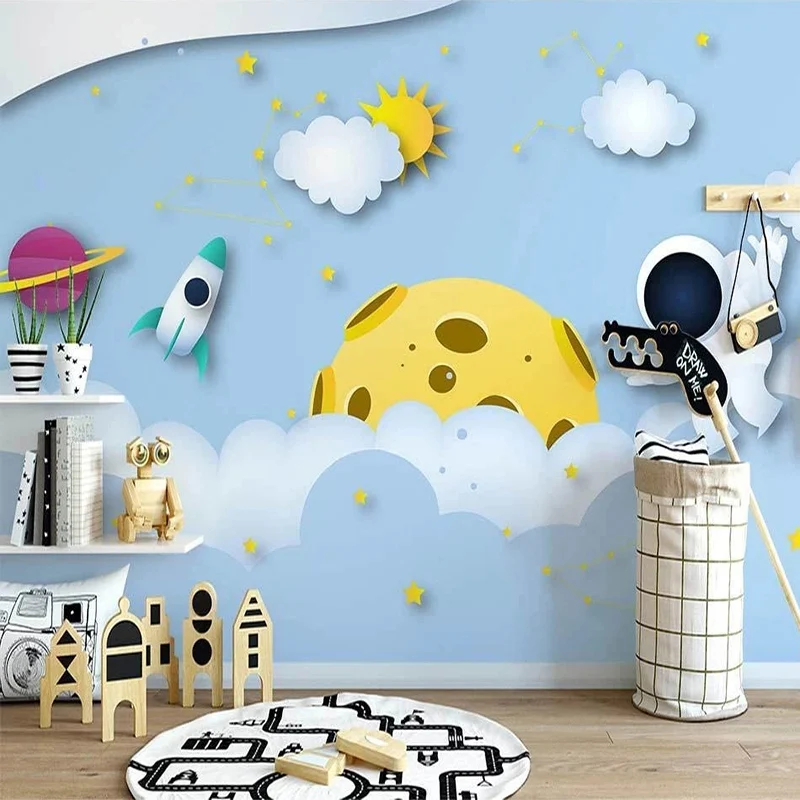 Custom Mural Wallpaper Nordic Style Hand-painted 3D Planet Cartoon Children\'s Room Background Home Decor Wall Covering Backdrop