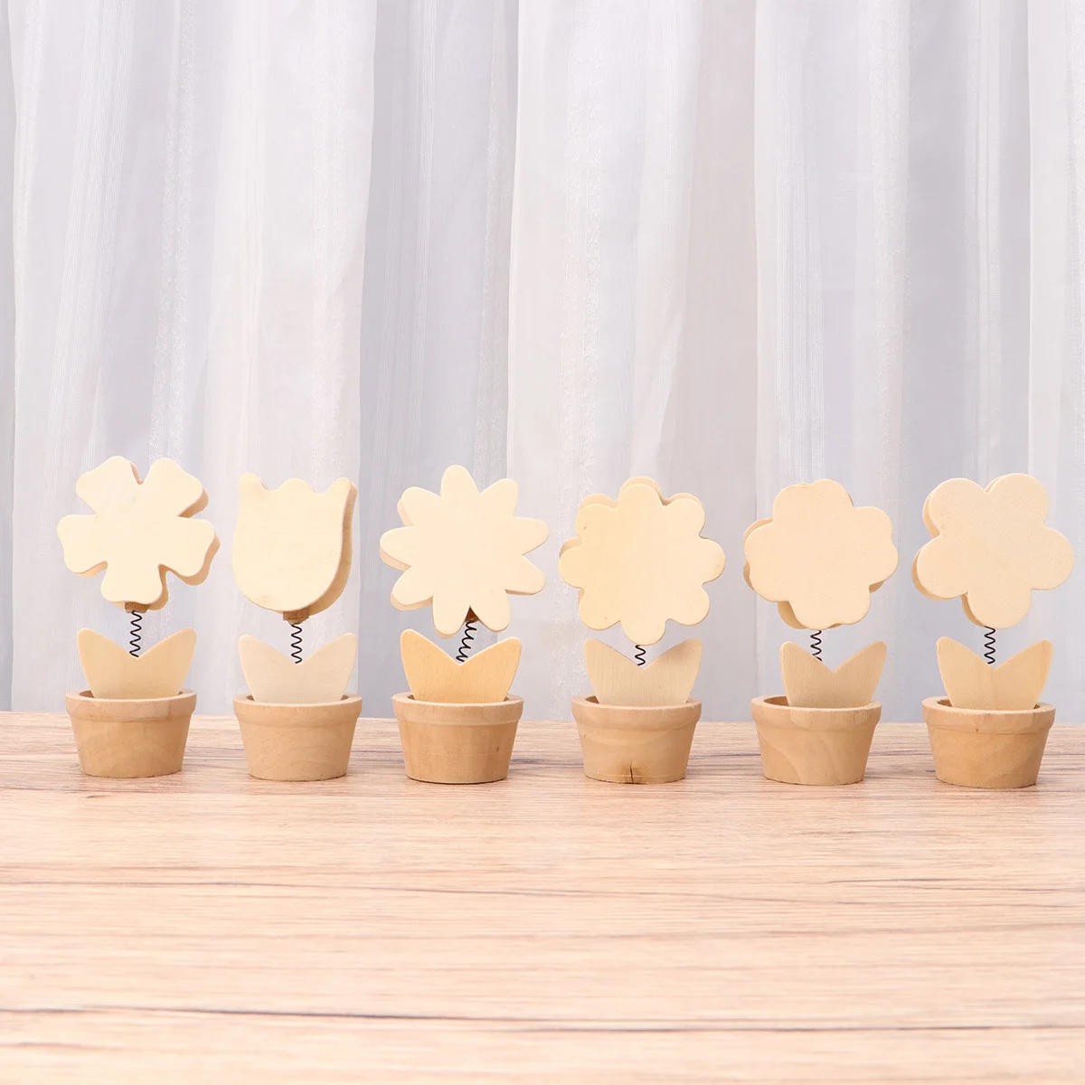 

6 pcs Diy Unfinished Flowerpot Wooden Plants Desktop Ornament For Home Office Cafe Educational Craft Kids Painting Drawing
