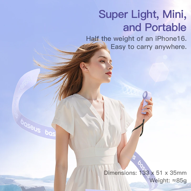 Baseus GoTrip DT1 Mini Turbine Handheld Fan 3 Speed Adjustable Portable Fan 1200mAh Rechargeable Fan for Desktop Outdoor Camping
