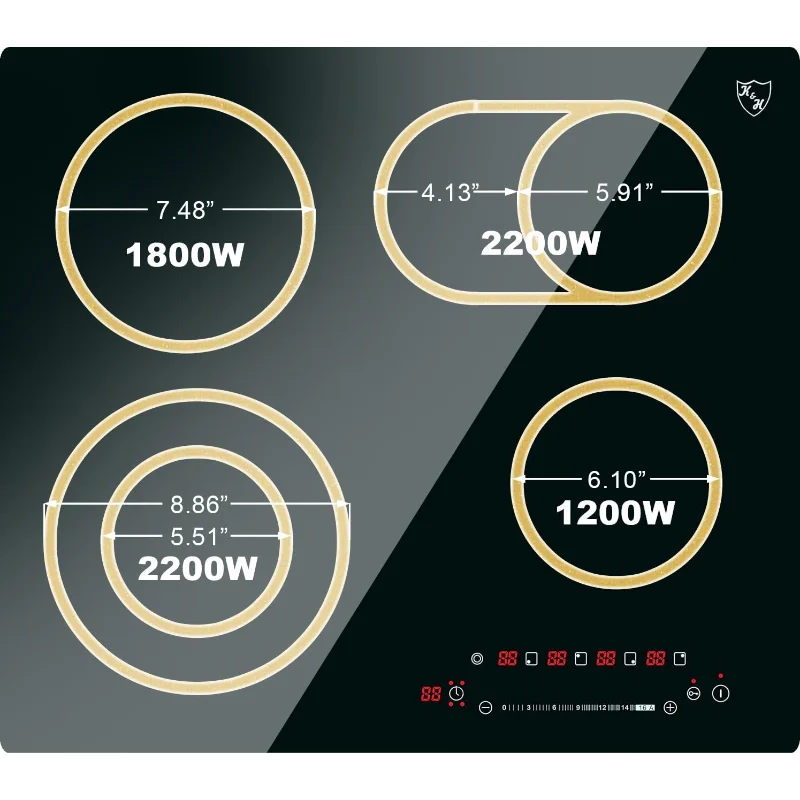 K&H 4 バーナー 24 インチビルトイン電気ストーブトップ放射セラミッククックトップスライダータッチコントロール 240V 7200W CE24-7206SL