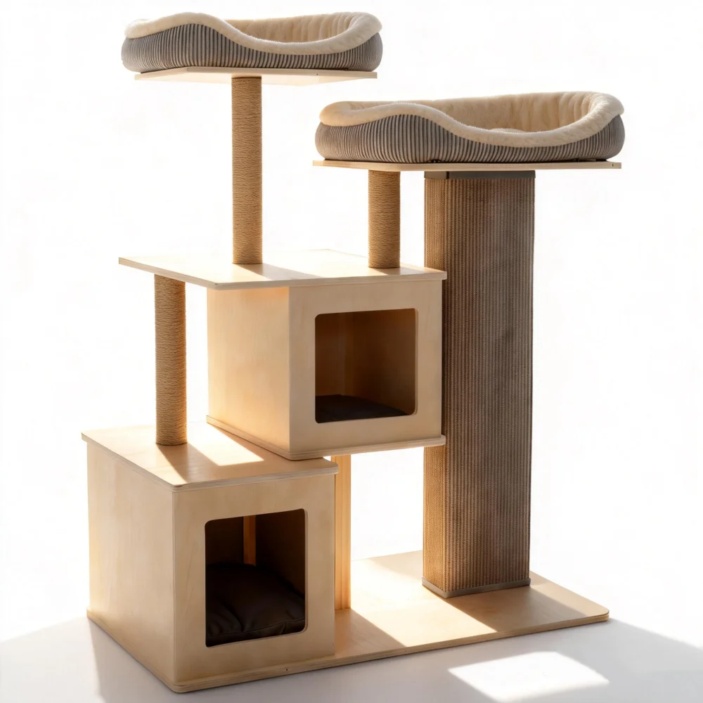 

*e dModern Luxury Sisal & Wood Cat Climbing Frame Cat Tree with Bed and Rest Platdm-OEM Customization&