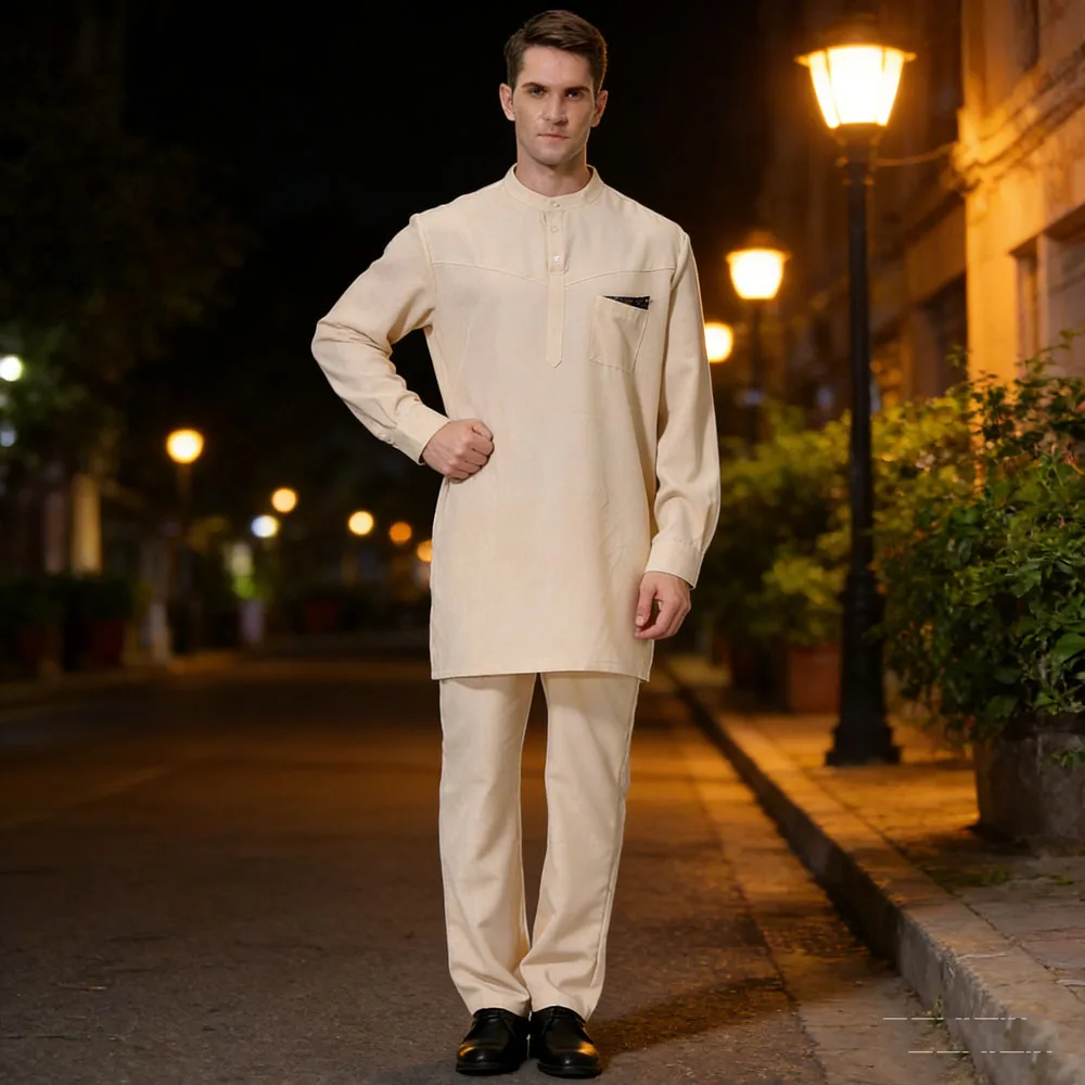 

Мужской костюм: рубашка с длинным рукавом и брюки, 2 предмета, джубба, тобе, дубайский, саудовский, арабский, абайя, мусульманский халат