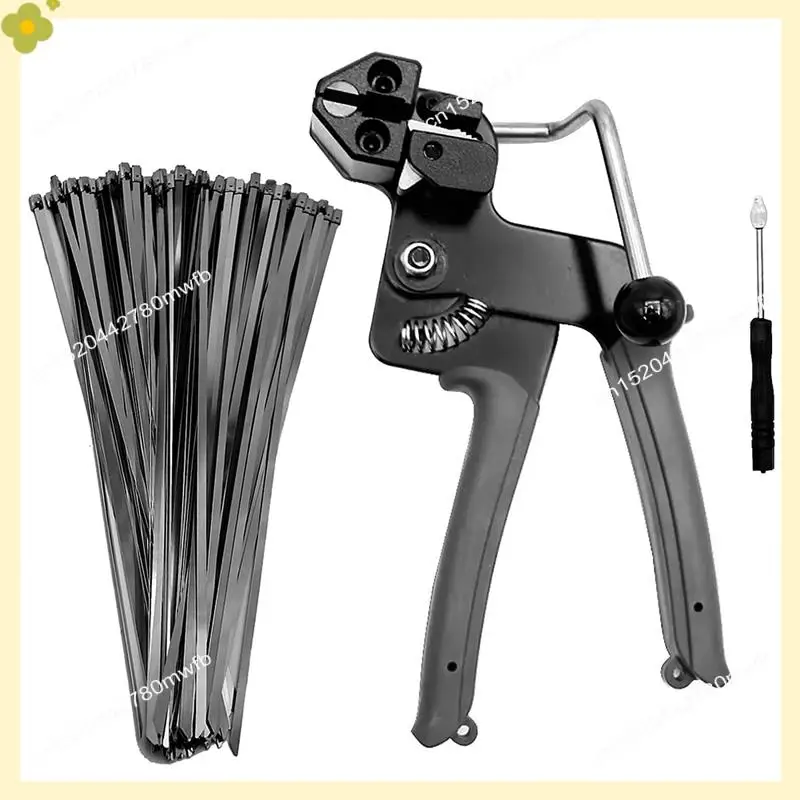 LDHL المعادن البريدي العلاقات القاطع الفولاذ المقاوم للصدأ رباط للكابل أداة القطع مع 100 قطعة رباط للكابل لربطات الرمز البريدي الذاتي قفل الأسود