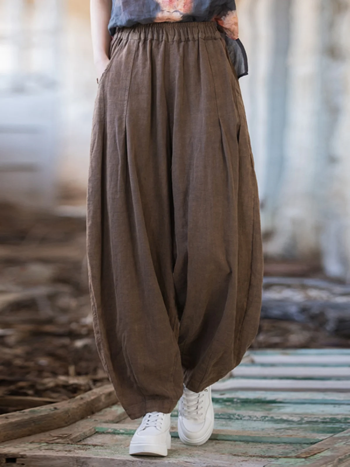 New Chinese Style Zen Loose Women's Cotton Linen Lantern Pants High Waist Wide Leg Casual Trousers Spring Summer New Arrival