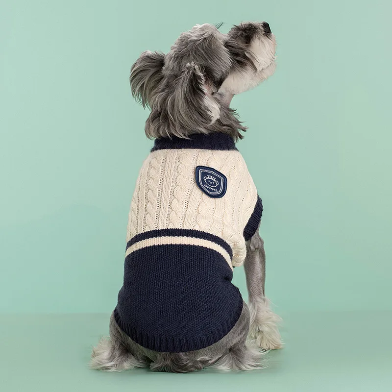 Pet Dog Knitted Sweater Clothes for Small Medium Dogs Winter Dog School Uniform Jumper Chihuahua French Bulldog Puppy Coat