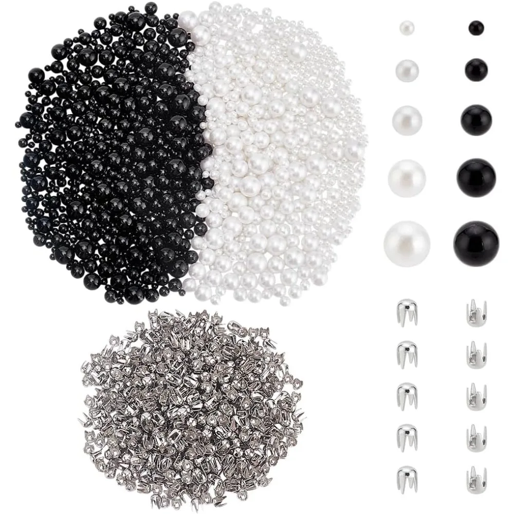 

2000Pcs 11 Styles Imitation Pearl Claw Beads Kit with Nailhead Dome Studs 4/6/8/10/12mm No Hole Round Plastic Pearl Beads DIY