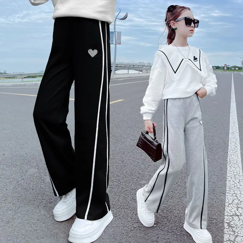 Girls Long Pants 2026 Spring Autumn Fashion Wide Leg Casual Loose Straight Trousers for Kids