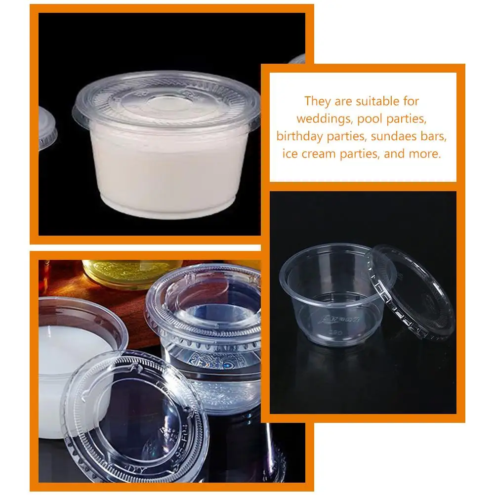 

50 Pcs Disposable Pudding Cup Ice Cream with Lid Cake Plastic Bowls Yogurt Cups Package Dessert Container