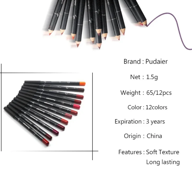 12 Kleuren/Set Lipliner Potloodset Sexy Waterdichte Fluwelen Matte Stok Langdurige Make-Up Pigmenten Lipliner