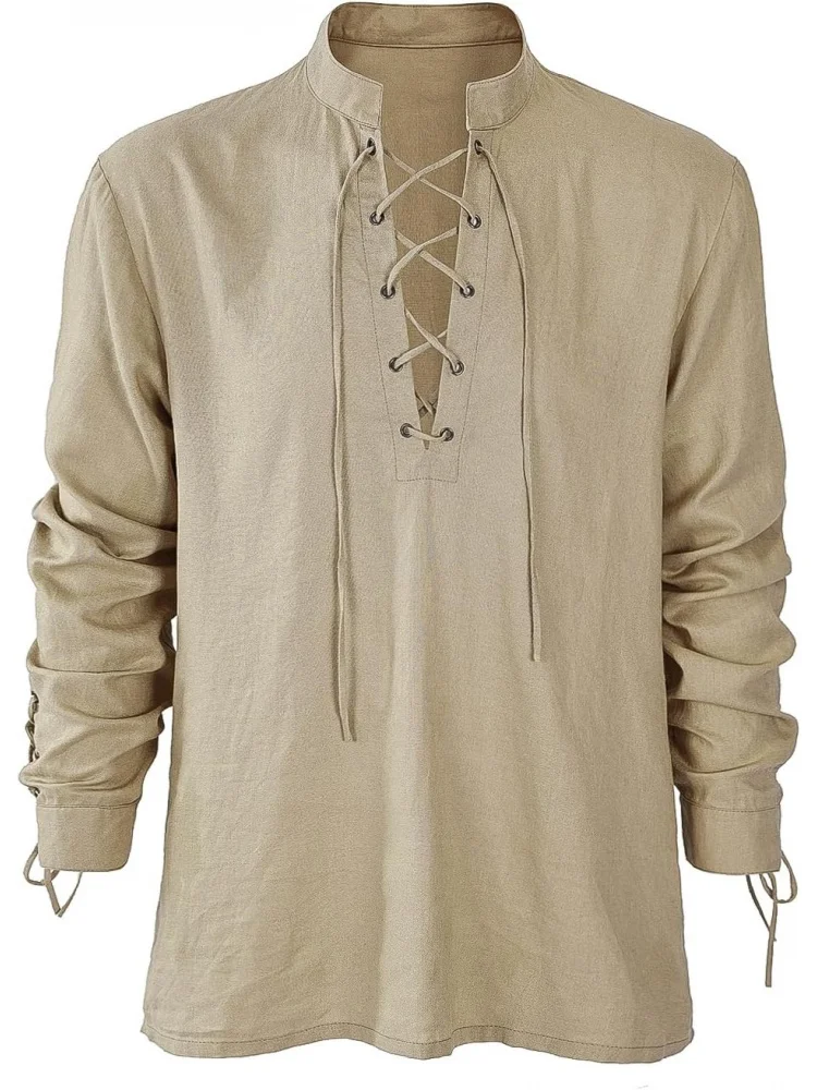 Men's Renaissance Shirt Pirate Medieval Viking top Linen Long Sleeved Halloween Costume