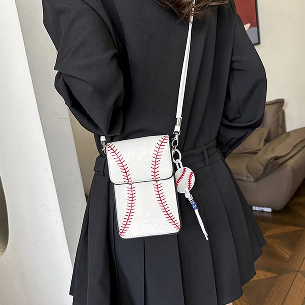 Квадратная сумка через плечо из искусственной кожи, бейсбольный дизайн, универсальная стильная сумка для телефона, легкая сумка через плечо в корейском стиле, подарок