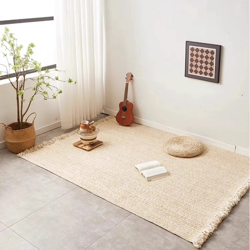 

Современный ковер ручной работы из джута для гостиной, натуральное волокно, коврик для журнального столика, прикроватный коврик для кабинета, минималистичный нескользящий напольный коврик