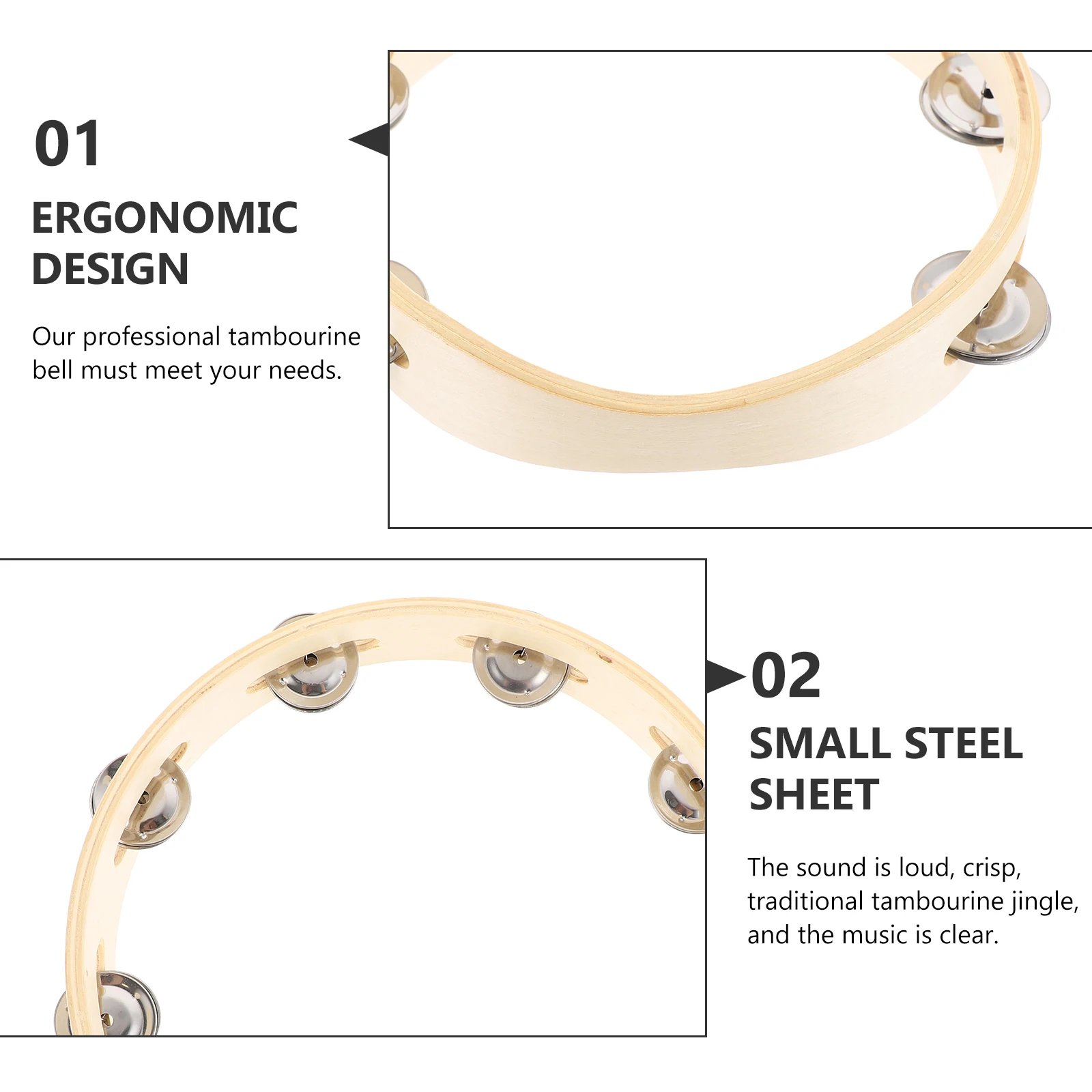 

4 Pcs Wooden Tambourine Ring Hand Bell Toy Violin Instruments Drum Child Musical Rhythm Percussion