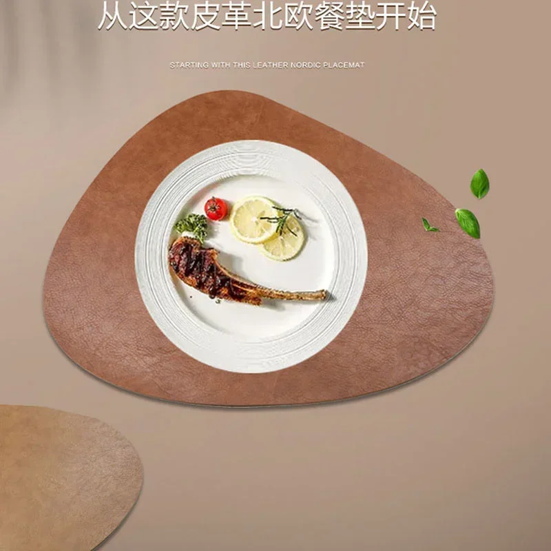 Cowhide Grain Leather Placemat, Scandinavian Anti-Slip Waterproof Oil-Proof Heat Insulated Dinner Table Mat