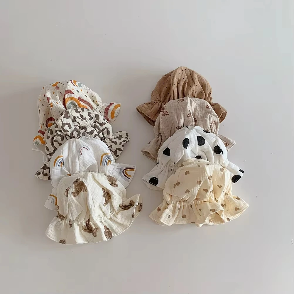 Korean Print Hat Soft Cotton Yarn Bucket Cap Summer Sun Hats Outdoor Travel Beach Caps Bucket Hat Panama Cap 1PC