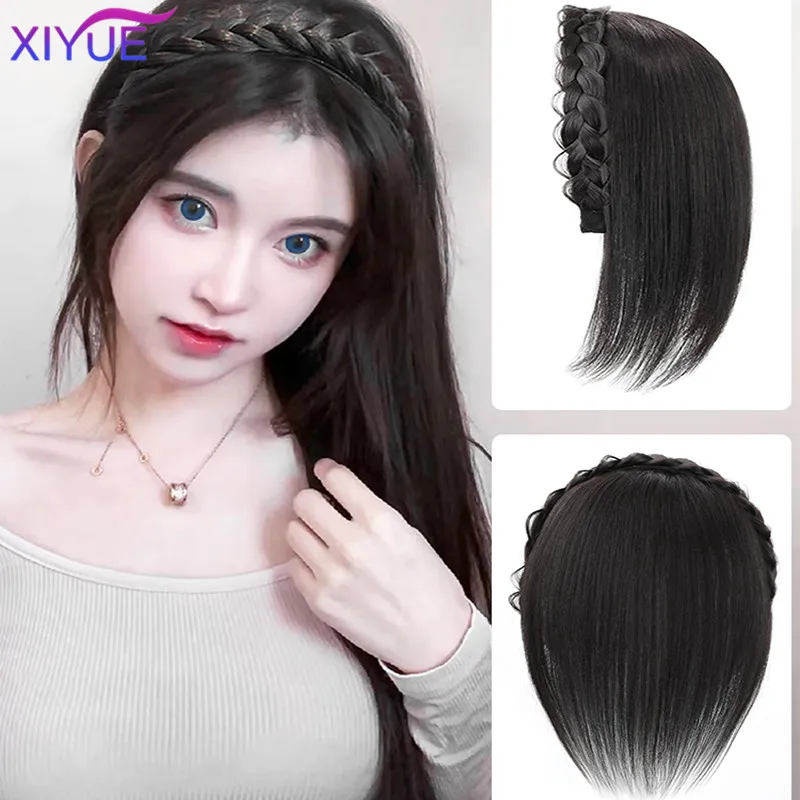 XIYUE  Wig and headband integrated top hair patch long hair female back of head covered with white hair fishbone braid