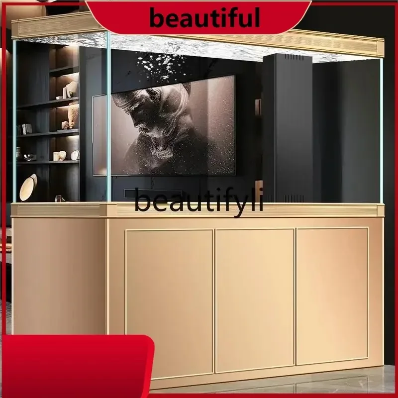Living room against the wall floor-to-ceiling ultra-white glass ecological bottom filter water-free fish tank screen  H
