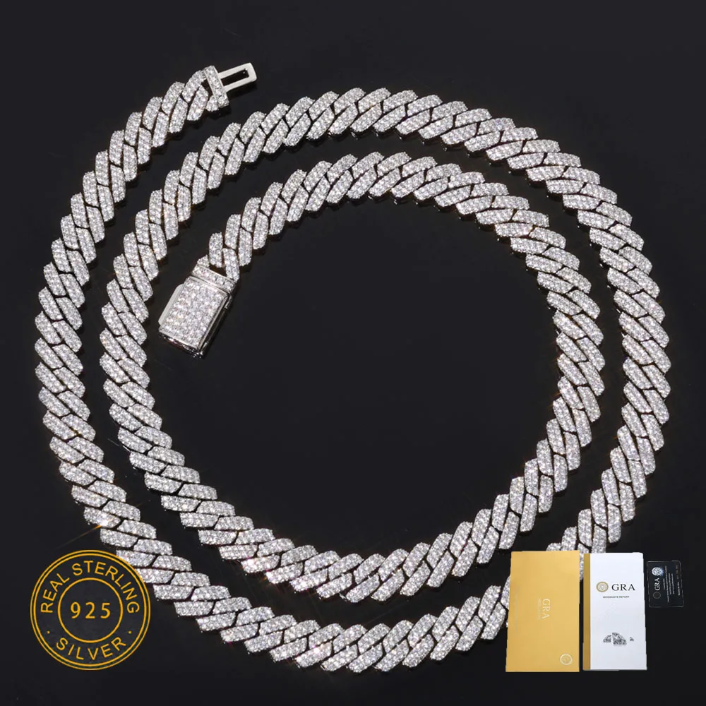 

NY New 8mm Moissanite Cuban Link Necklace 925 Silver VVS Prong Setting Cuban Chain for Women Men Hiphop Jewelry