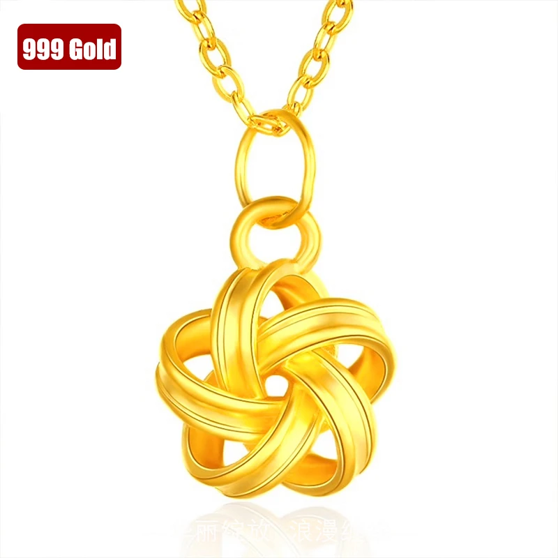 999 Pure Gold Pendant Necklace Real 24K Gold Hexagram Pendant for Women Fine Jewelry Wedding Gift