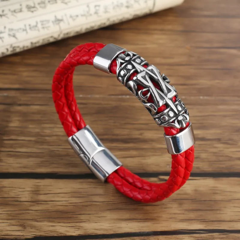 Feng Yue bracciale stile Punk antico Totem architettonico elegante piccola decorazione bracciale in pelle gioielli fatti a mano a doppio strato