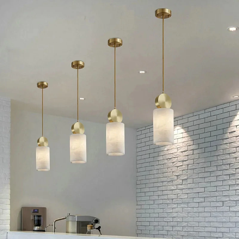 Modern Natural Alabaster Pendant Light Single LED Hanging Lamp Nordic Bedside Kitchen Island Dining Room Bedroom Home Decor