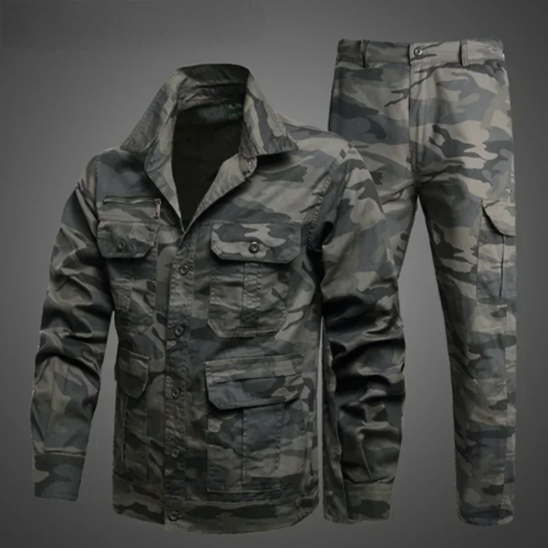 Summer Camouflage Suit Men\'s Thin Hunting Shirts Jacket and Cargo Trousers Tactical Military Cotton Breathable Multi-Pocket Suit