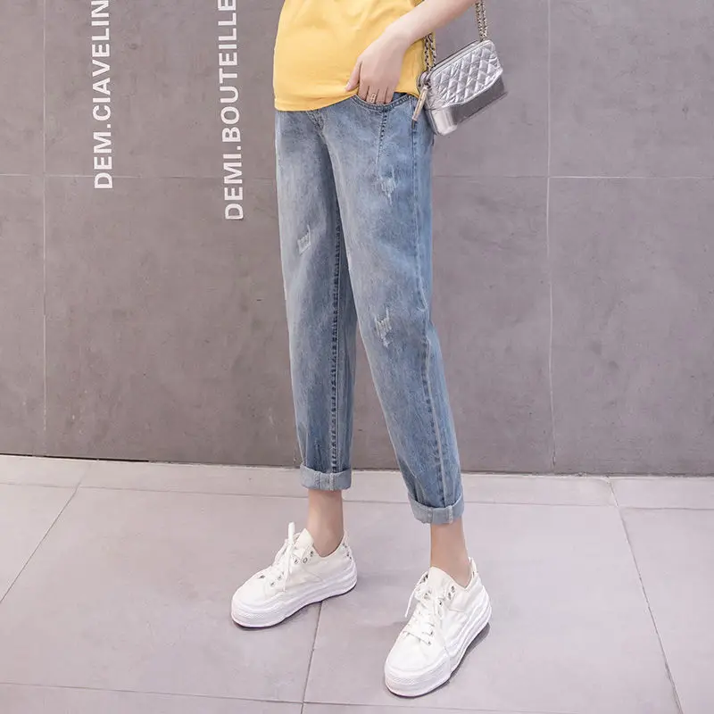 Pregnancy  Denim Clothes Abdominal Pants Boyfriend Jeans Maternity Pants For Pregnant Women Clothes High Waist Trousers Loose