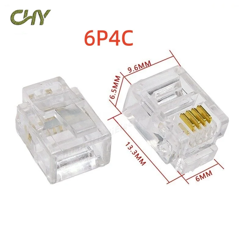 10Pcs RJ11 Connector 4P4C 6P4C 6P6C 8P8C Modular Head Phone Cable Plug Gold Plated Crimp Network Telephone Connectors Crystal