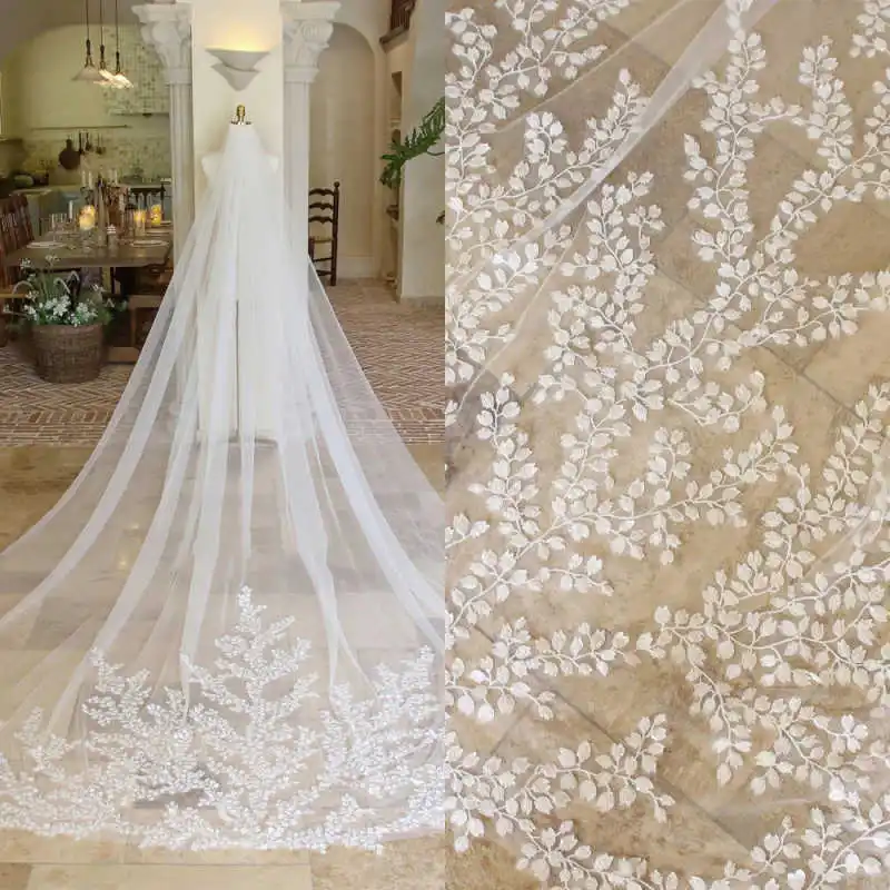 

Милая свадебная фата с цветочной аппликацией, однослойная длинная фата для невесты, длина в соборе, свадебные аксессуары по индивидуальному заказу velo de novia
