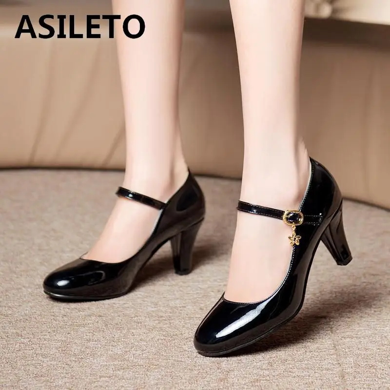 ASILETO Large Size 43 Lady Shoes Strap Sweet Pumps Women Buckle Small Mid Heels Office Footwear Chaussure Big Size 41 42 43 US12