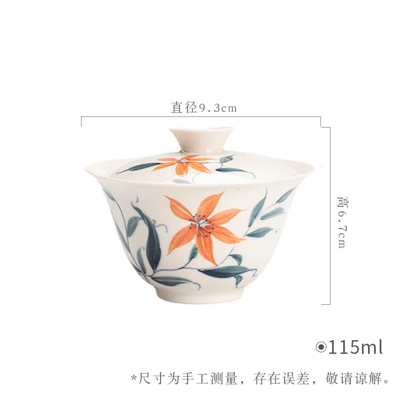 

Hand-painted Ceramic Plant Ash, Kung Fu Set, Antique-style Tea Bowl with Spill Rim, Household Scholar's Gaiwan