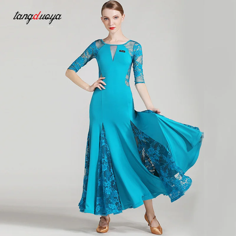 

\1pcs/lot lace ballroom dance dress woman Middle sleeves waltz tango dance dresses standard ballroom dress