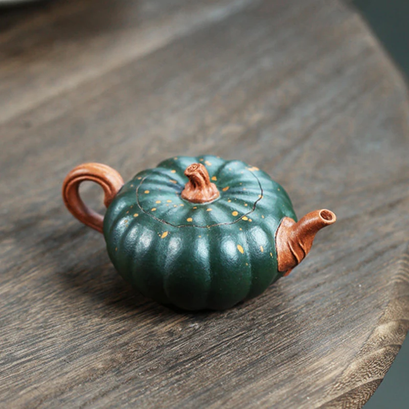 120ml Chinese Yixing Purple Clay Teapot Tradition Handmade Green Pumpkin Shape Tea Pot Beauty Zisha Kettle Tea Set Customized