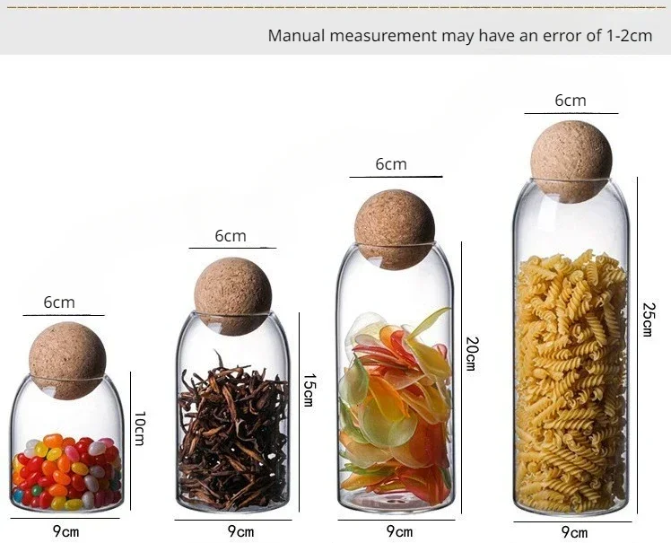 Picture 7: Glass Storage Jars with Ball Cork Stopper for Tea Spices Nuts Decorative Kitchen Cabinet Organizer Transparent Container Set