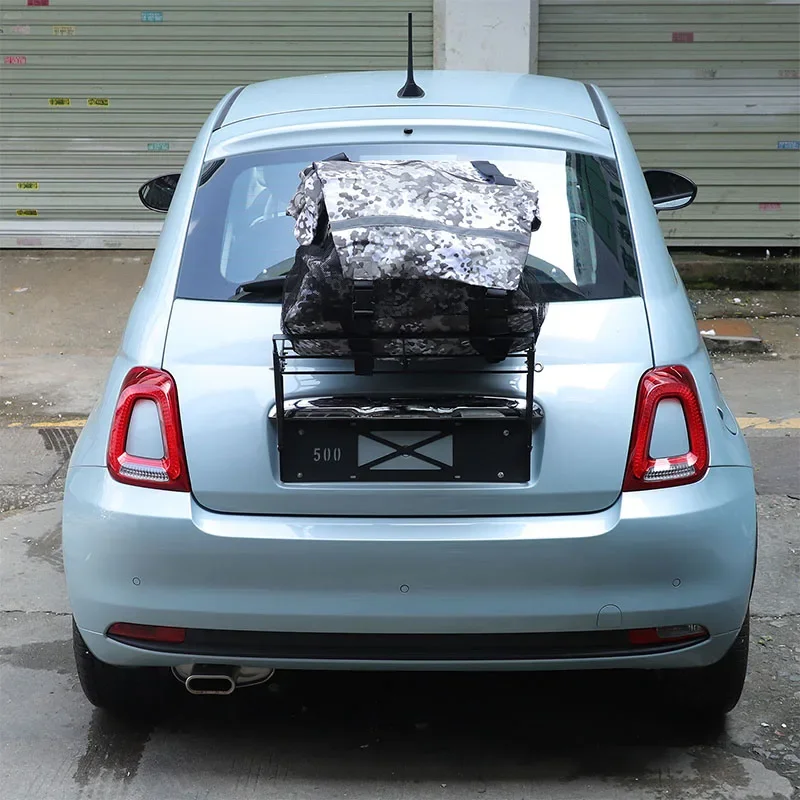 เหล็กคาร์บอนสีดําสําหรับ Fiat 500 2010-2025 + รถ tailgate Multi-Function กระเป๋าเดินทางแขวนรถภายนอกการปรับเปลี่ยนอุปกรณ์เสริม