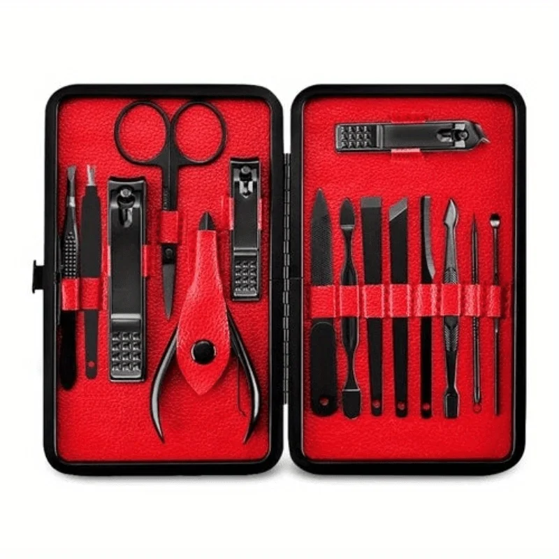 Juego de cortaúñas de 15 Uds., Kit de pedicura, cortaúñas de acero inoxidable, tijeras profesionales para uñas, Kit de aseo para manicura