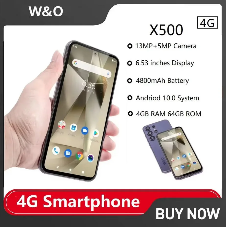 W&O X500 Smartphone Android 4G 6.53 Inch 4GB RAM+64GB ROM Dual SIM 4800mAh Battrey 5+13MP Camera Mobile phone celular