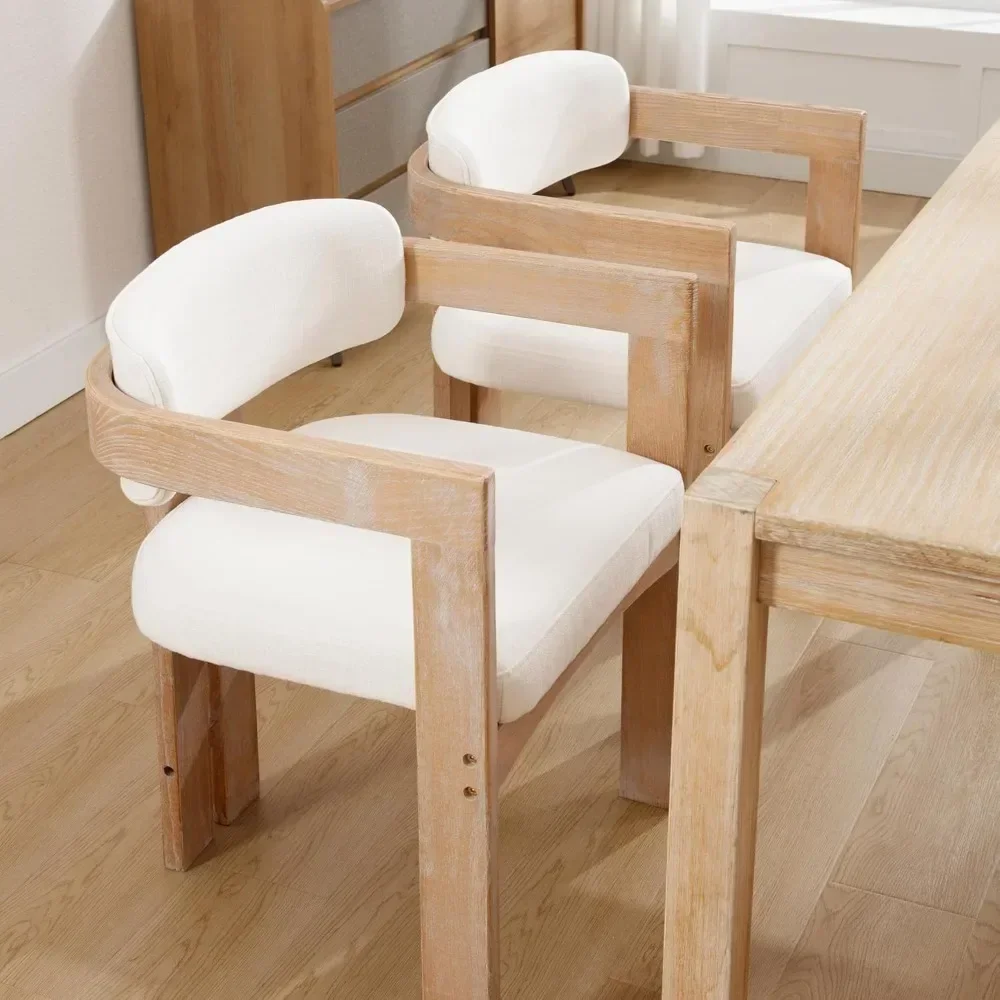 Ensemble de 4 chaises de salle à manger de ferme, chaise d'appoint moderne en lin avec bras