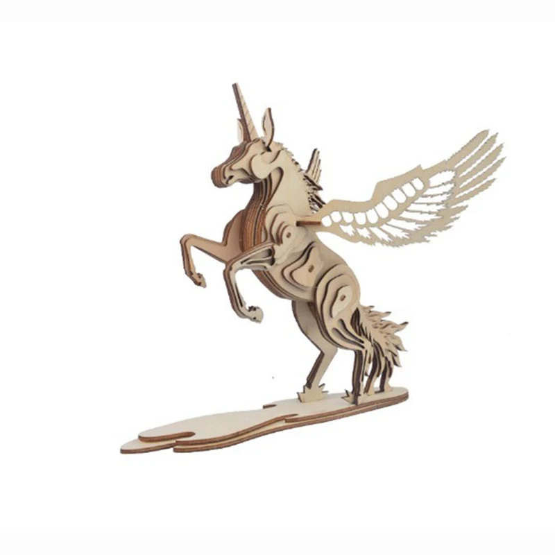 3D Wooden Unicorn Puzzle para crianças, jogo artesanal, brinquedos criativos, presentes DIY, P117